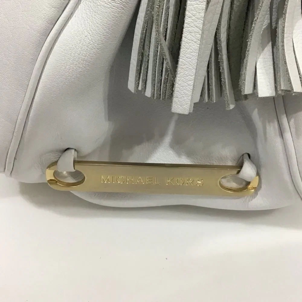 Michael Kors White Oversized Leather Tote Fringe Tassels Bag - Picture 10 of 11